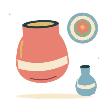 Pottery studio with clay pot and ceramic plate.