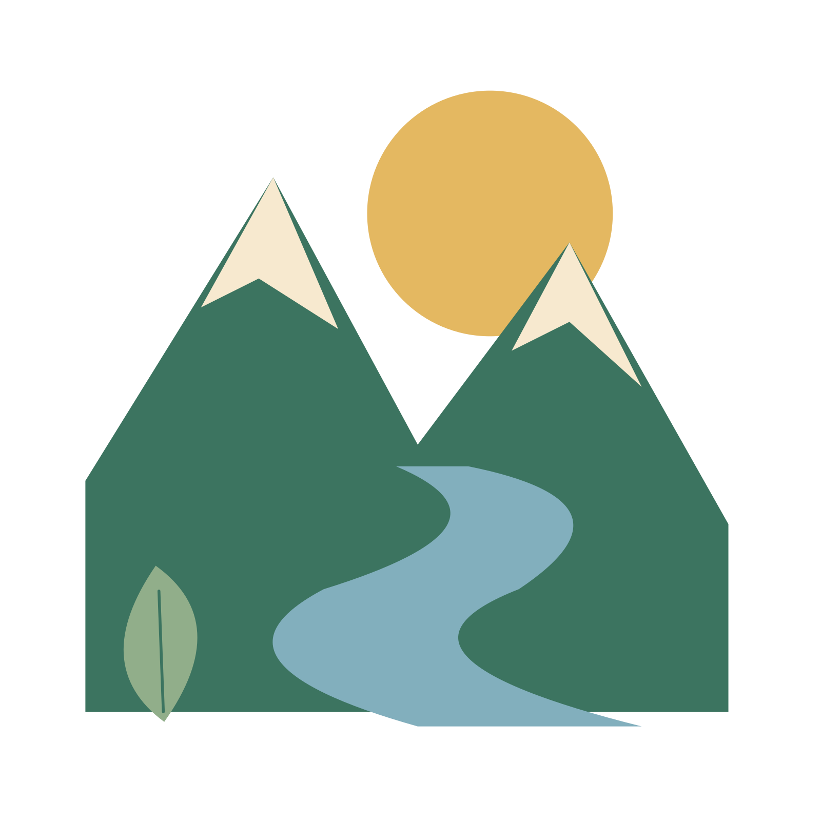 Mountain valley with a winding blue river.