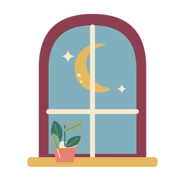 Starry arched window with a little plant.