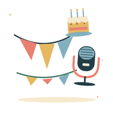 Birthday music with party bunting and a microphone.
