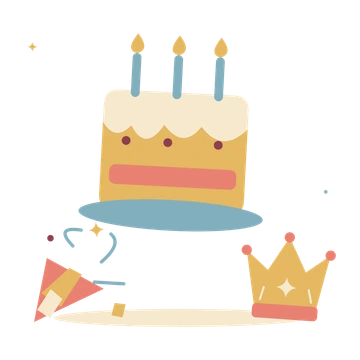 Birthday cake with confetti and a celebration crown.