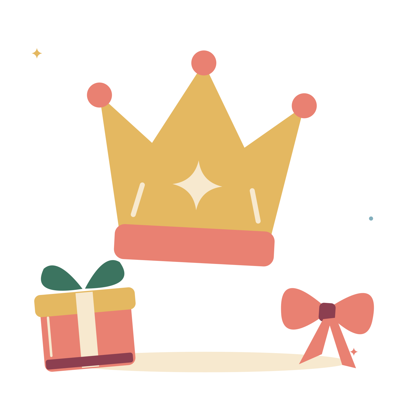 Golden birthday crown with presents and ribbon.
