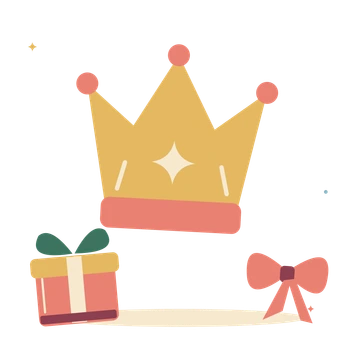 Golden birthday crown with presents and ribbon.