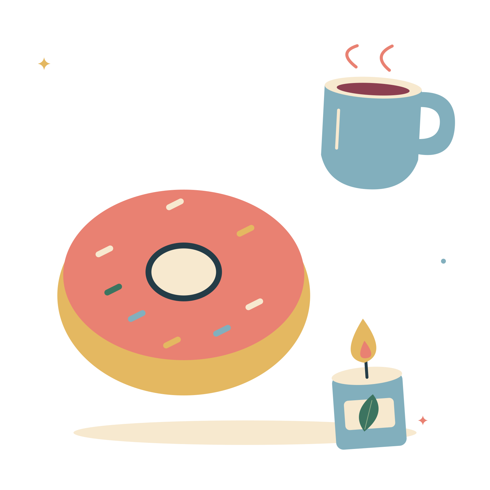 Birthday breakfast with doughnut and a little candle.