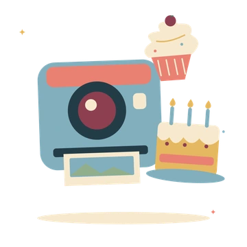 Birthday memories with camera and a little cupcake.