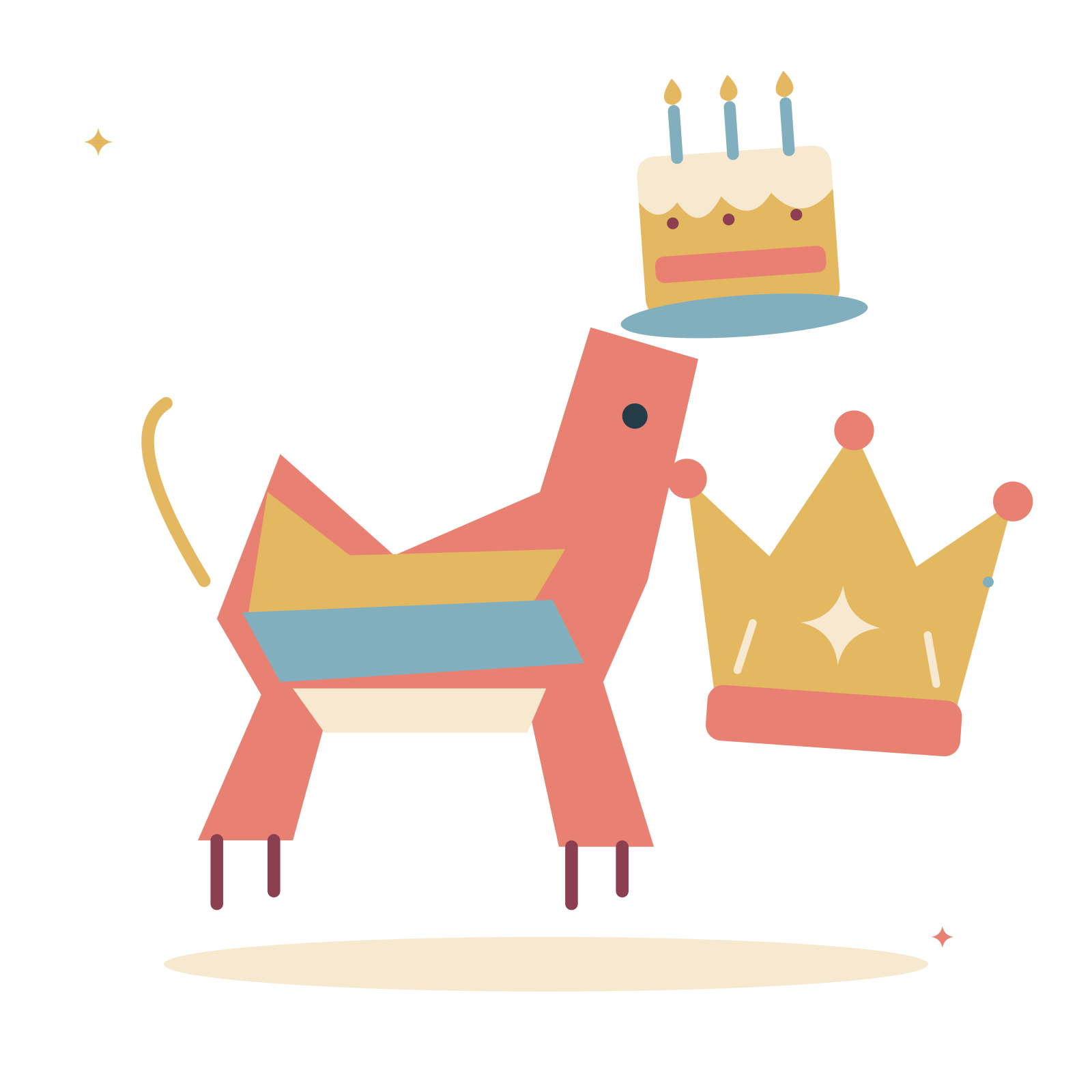 Birthday pinata with a party crown and cake.