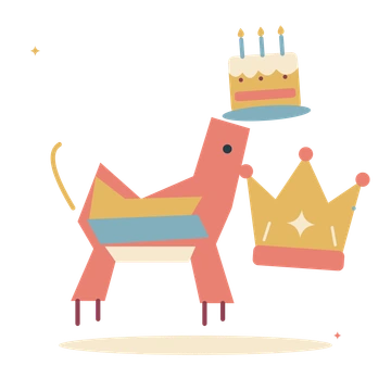Birthday pinata with a party crown and cake.