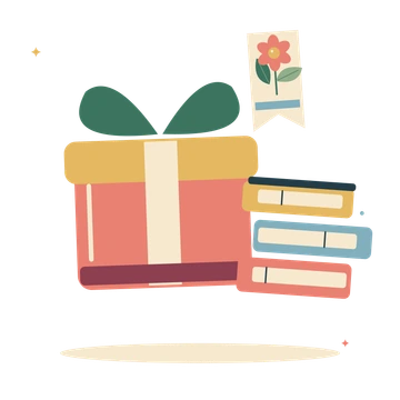 Book gift with wrapping paper and a floral bookmark.
