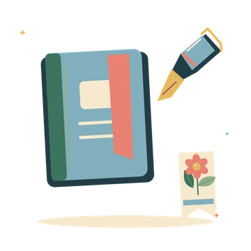 Reading journal with a fountain pen and bookmark.