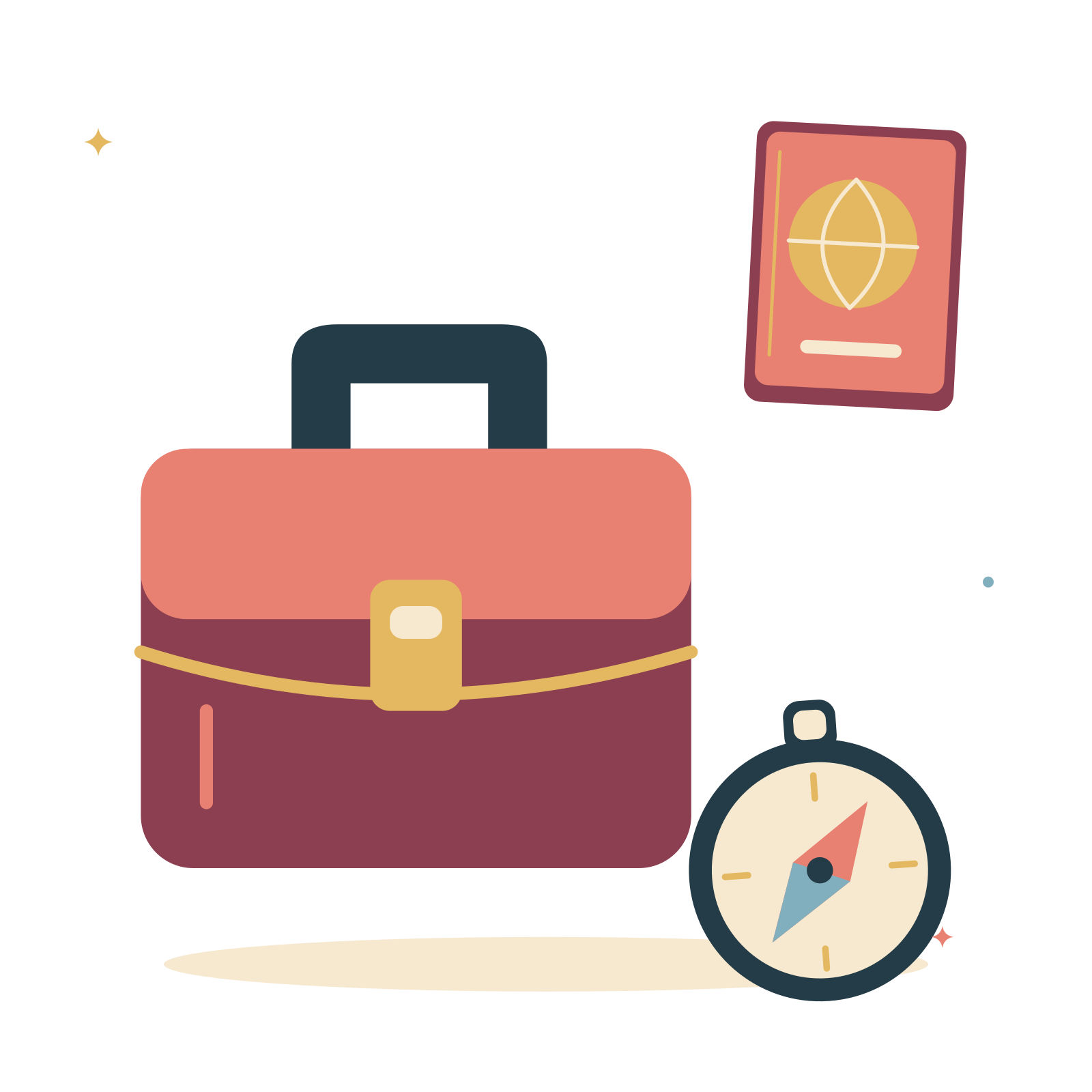 Business travel with briefcase and little compass.
