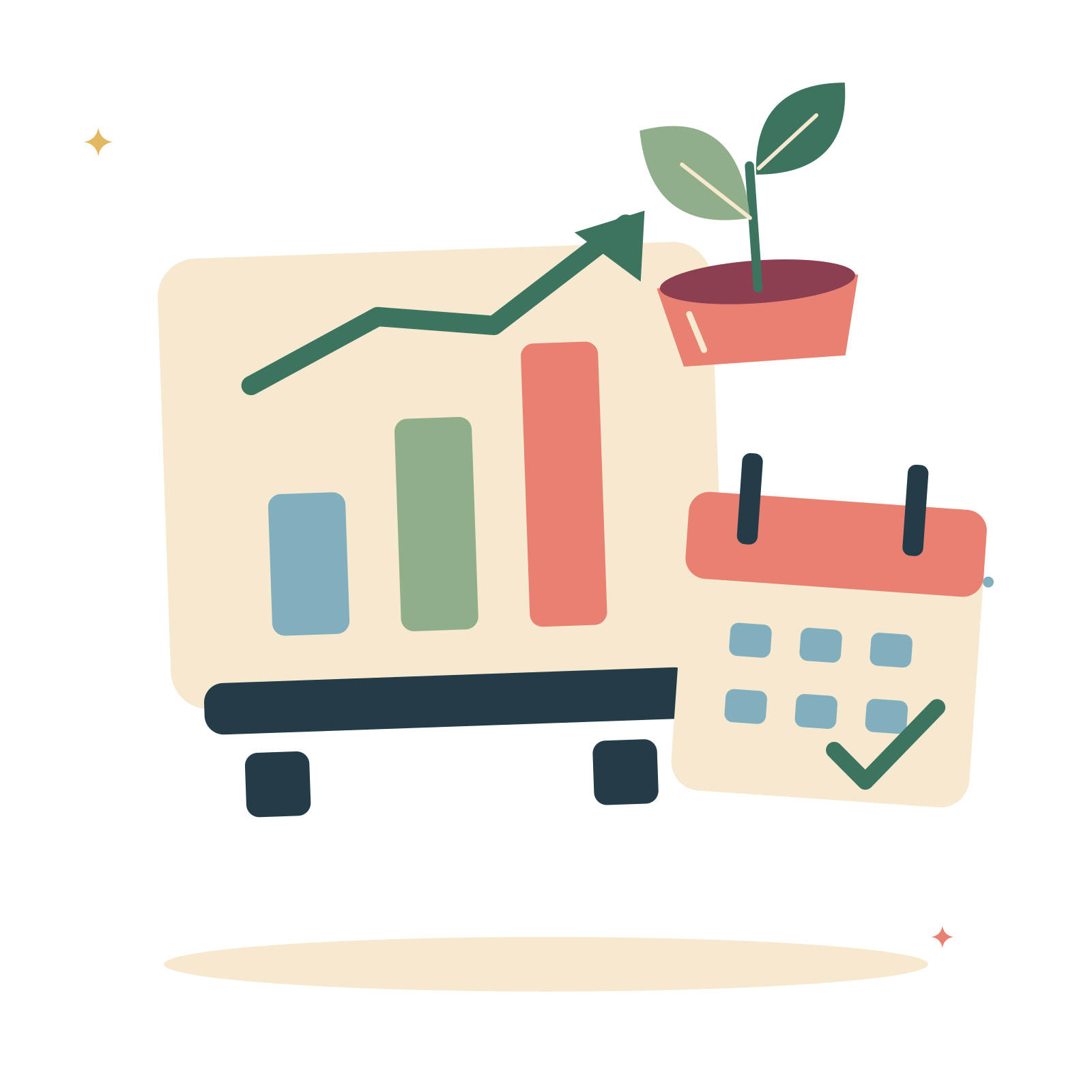 Growing business with chart and desk calendar.