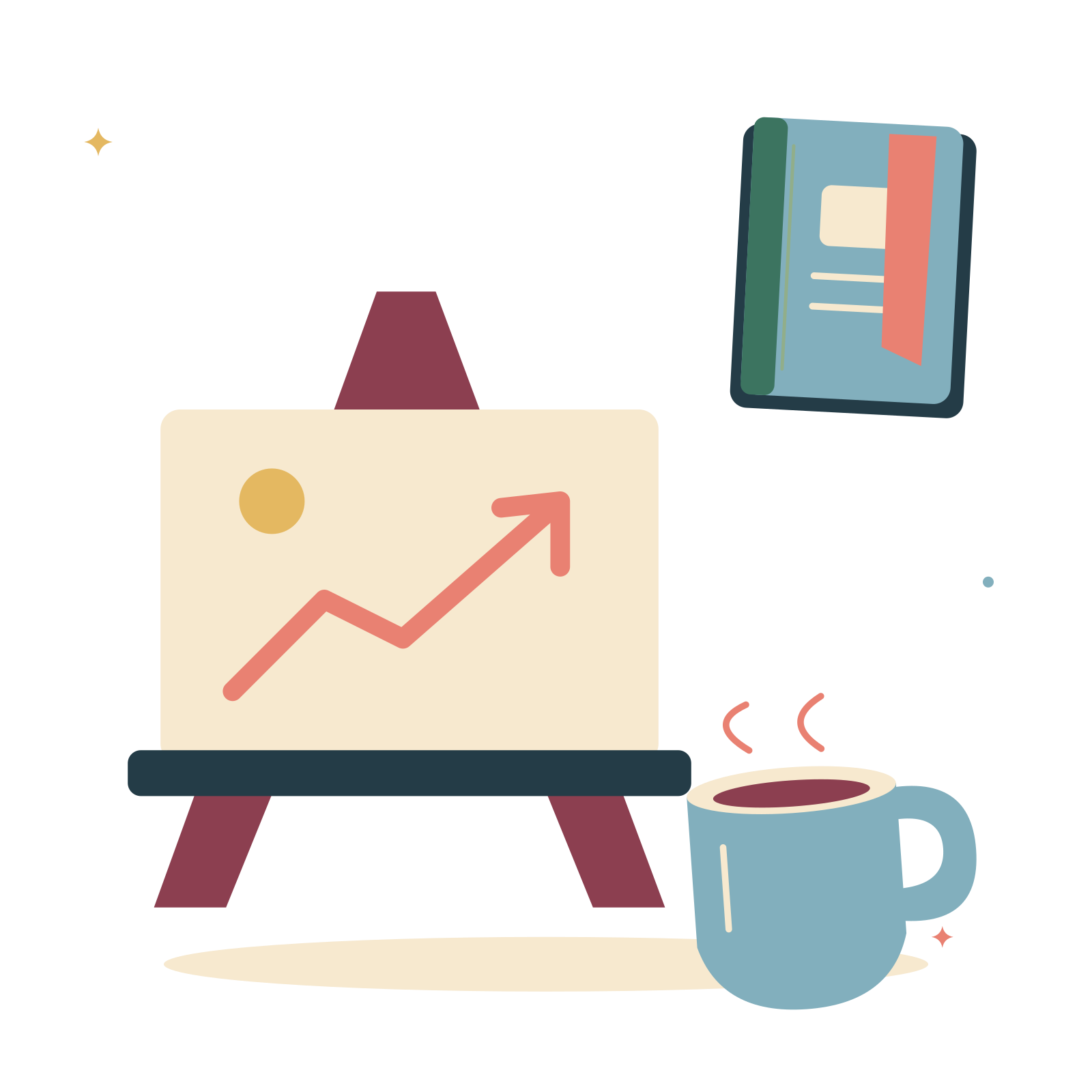 Creative meeting with presentation board and notes.