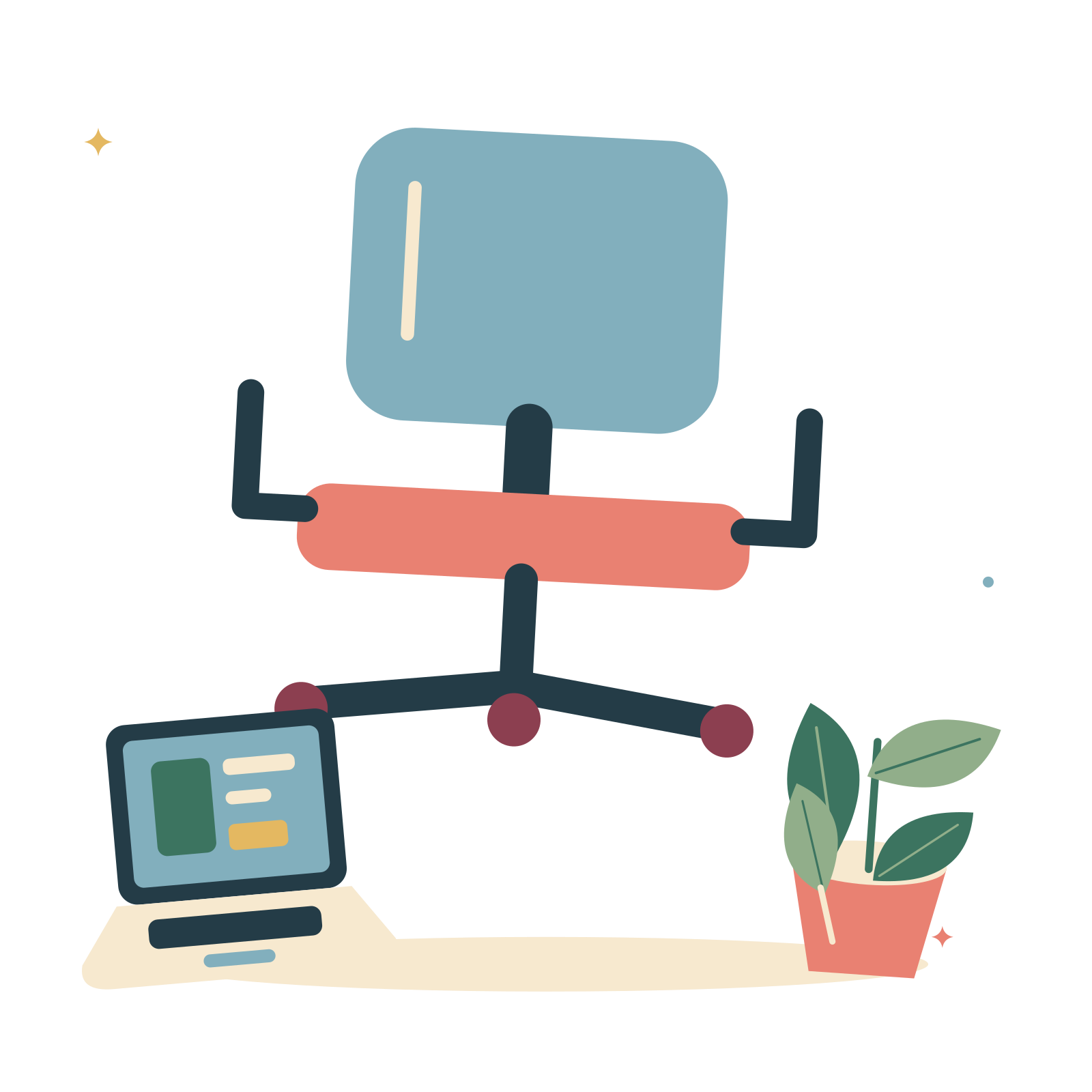 Comfortable workspace with office chair and laptop.