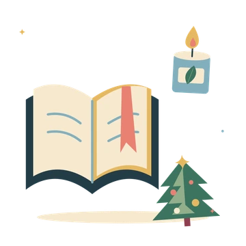 Christmas reading nook with a candle and little tree.