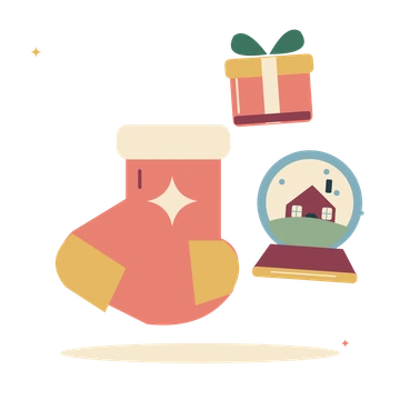 Christmas morning with stocking and snow globe.