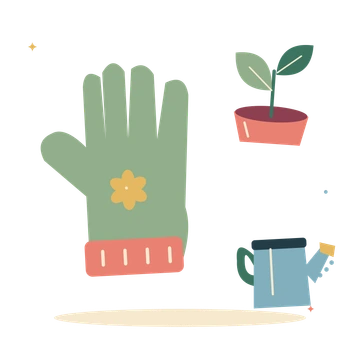 Garden volunteering with a glove and seedling.
