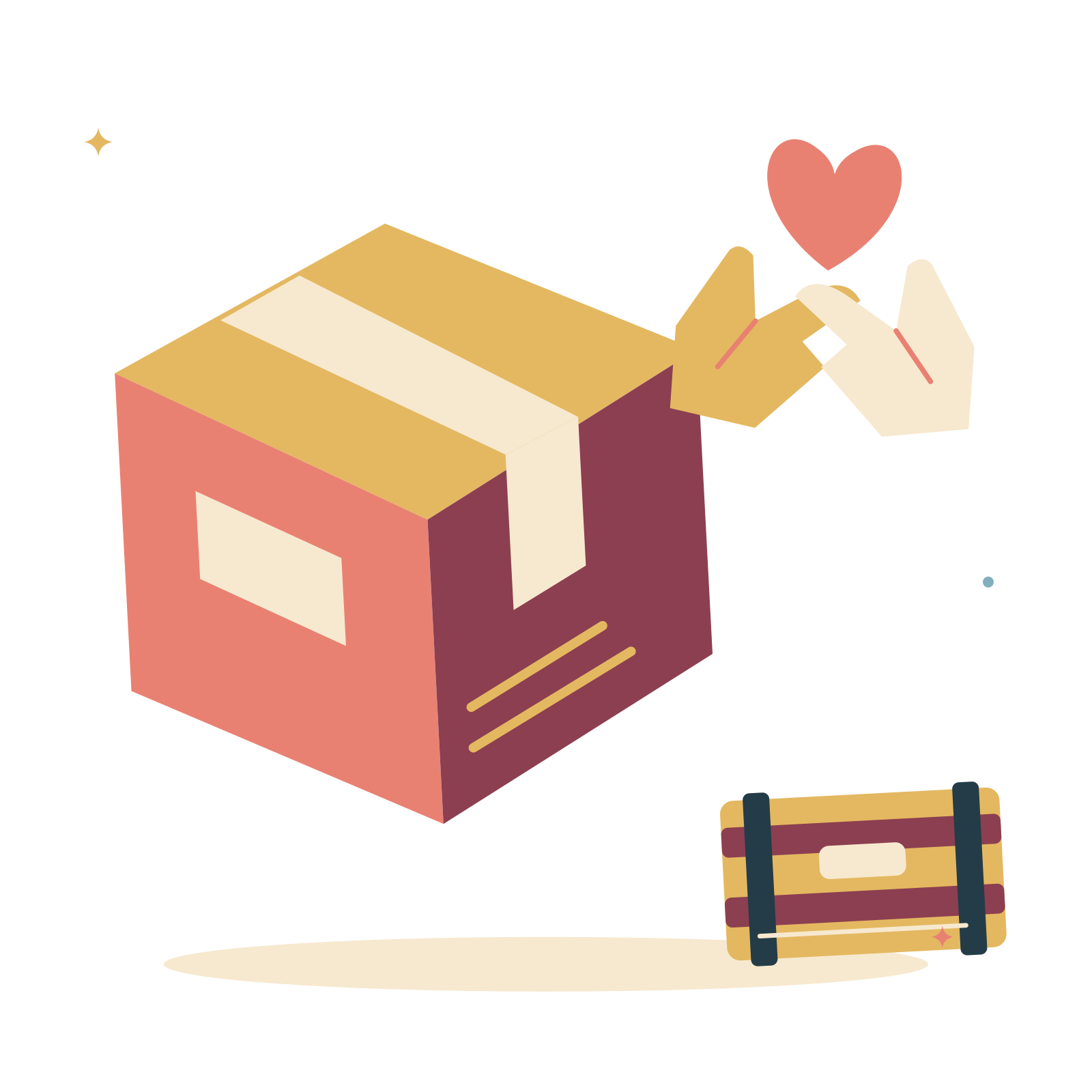 Donation day with a parcel and helping hands.