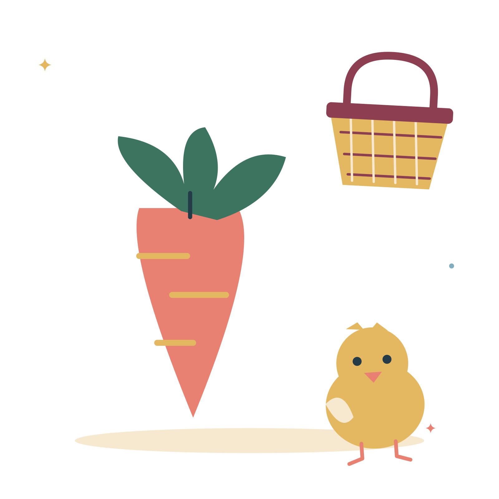 Spring carrot harvest with a little chick.