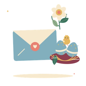 Easter greetings with flowers and a nesting bird.