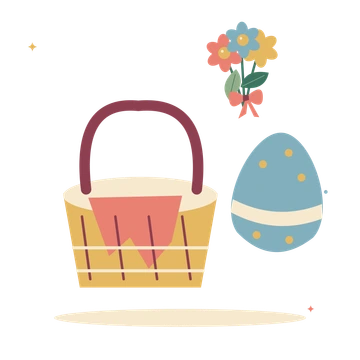 Spring picnic with eggs and fresh flowers.
