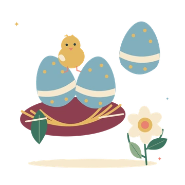 Spring nest with Easter eggs and a daffodil.