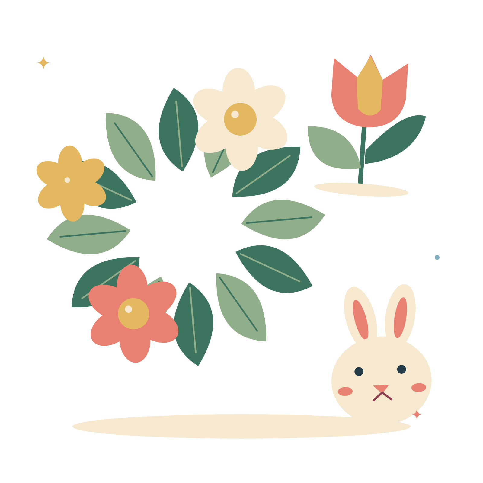 Easter wreath with tulip and a little bunny.