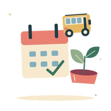 Classroom plans with a calendar and growing plant.