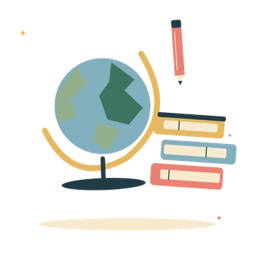World learning with globe and classroom books.