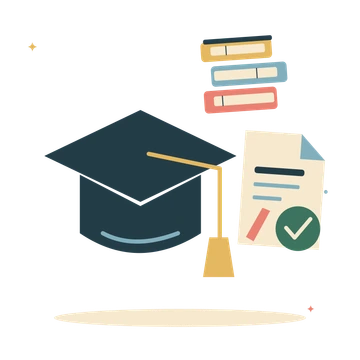 Graduation day with a diploma and books.