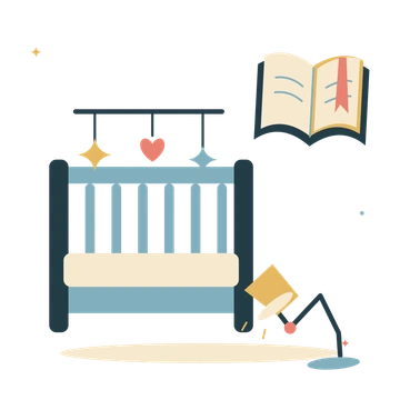 Nursery reading corner with crib and a bedtime book.