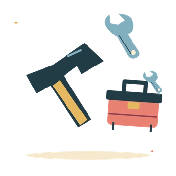 Weekend workshop with hammer and a toolbox.