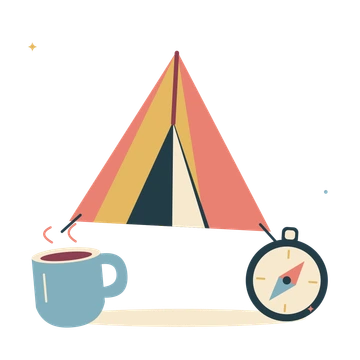 Camping weekend with a tent and warm cup.