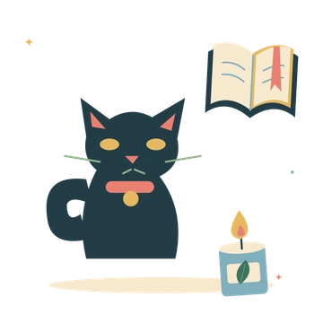 Haunted reading corner with cat and candle.