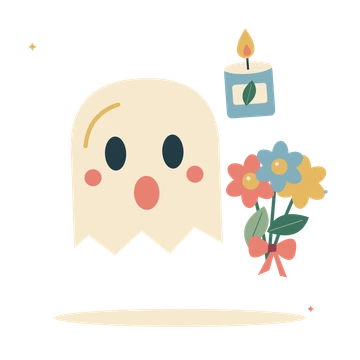 Little ghost with autumn flowers and a candle.