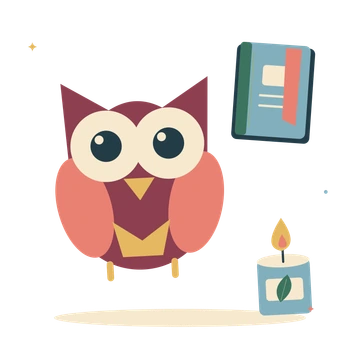 Midnight owl with a spell book and candle.