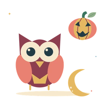 Halloween night with owl and pumpkin.