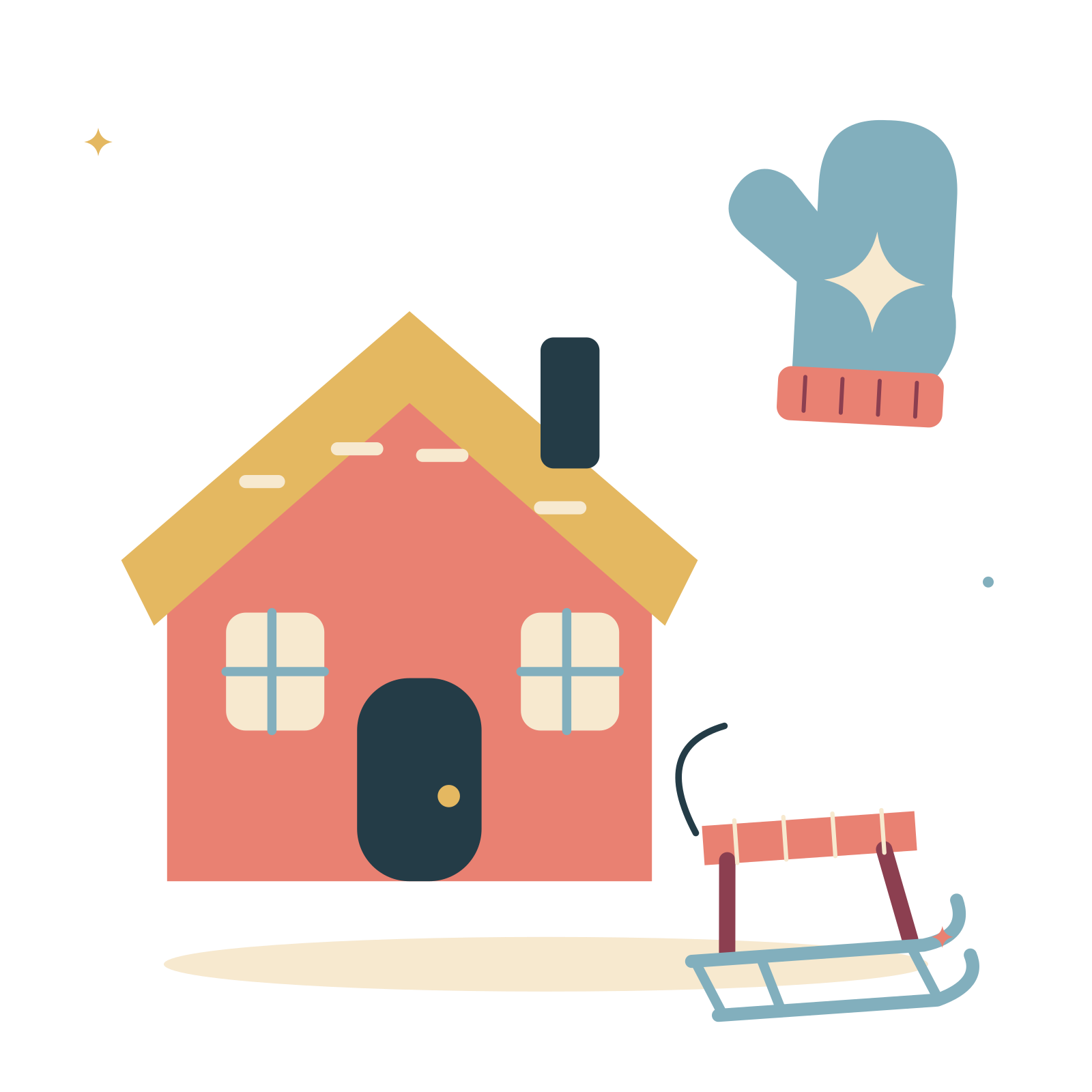Winter getaway with cabin and cosy mittens.