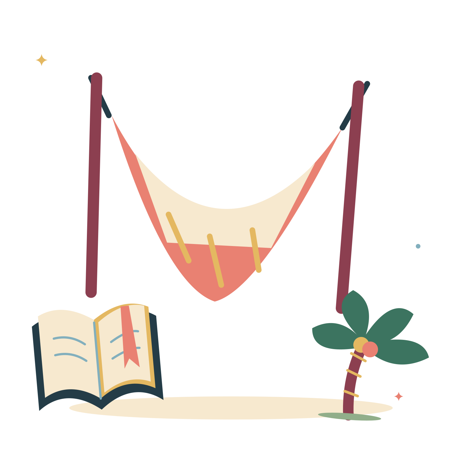 Relaxing holiday with hammock and a good book.