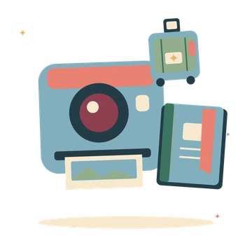 Holiday memories with camera and travel journal.