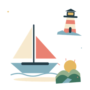 A quiet coastal break with a sailboat and lighthouse.