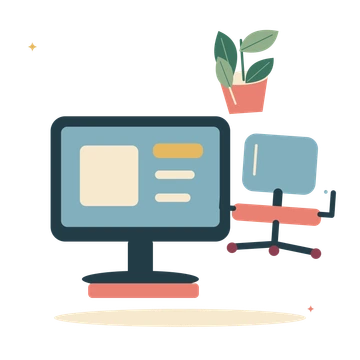A calm work corner with desktop and office chair.