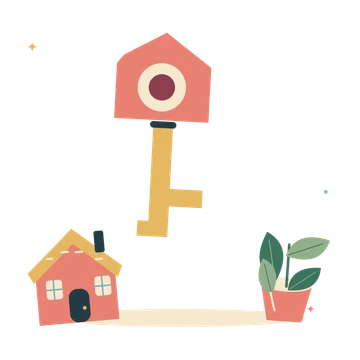New home keys with a little cottage and plant.