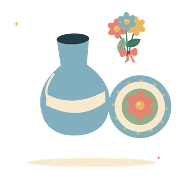 Fresh home decor with vases and a ceramic plate.