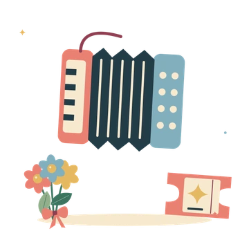 Accordion afternoon with a little flower bouquet.