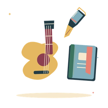 Songwriting session with guitar and a fountain pen.