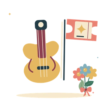 Violin recital with a concert ticket and flowers.