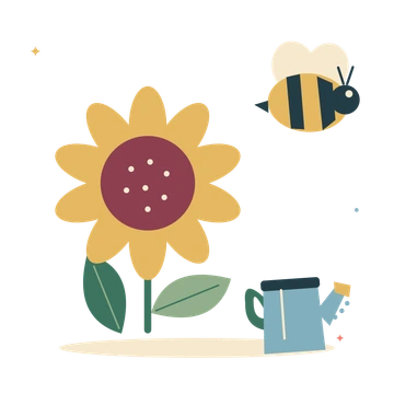 Pollinator garden with sunflower and a bright bee.