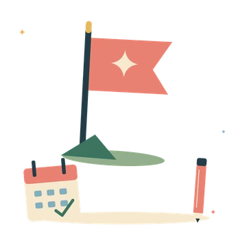 New goals with flag and planning calendar.