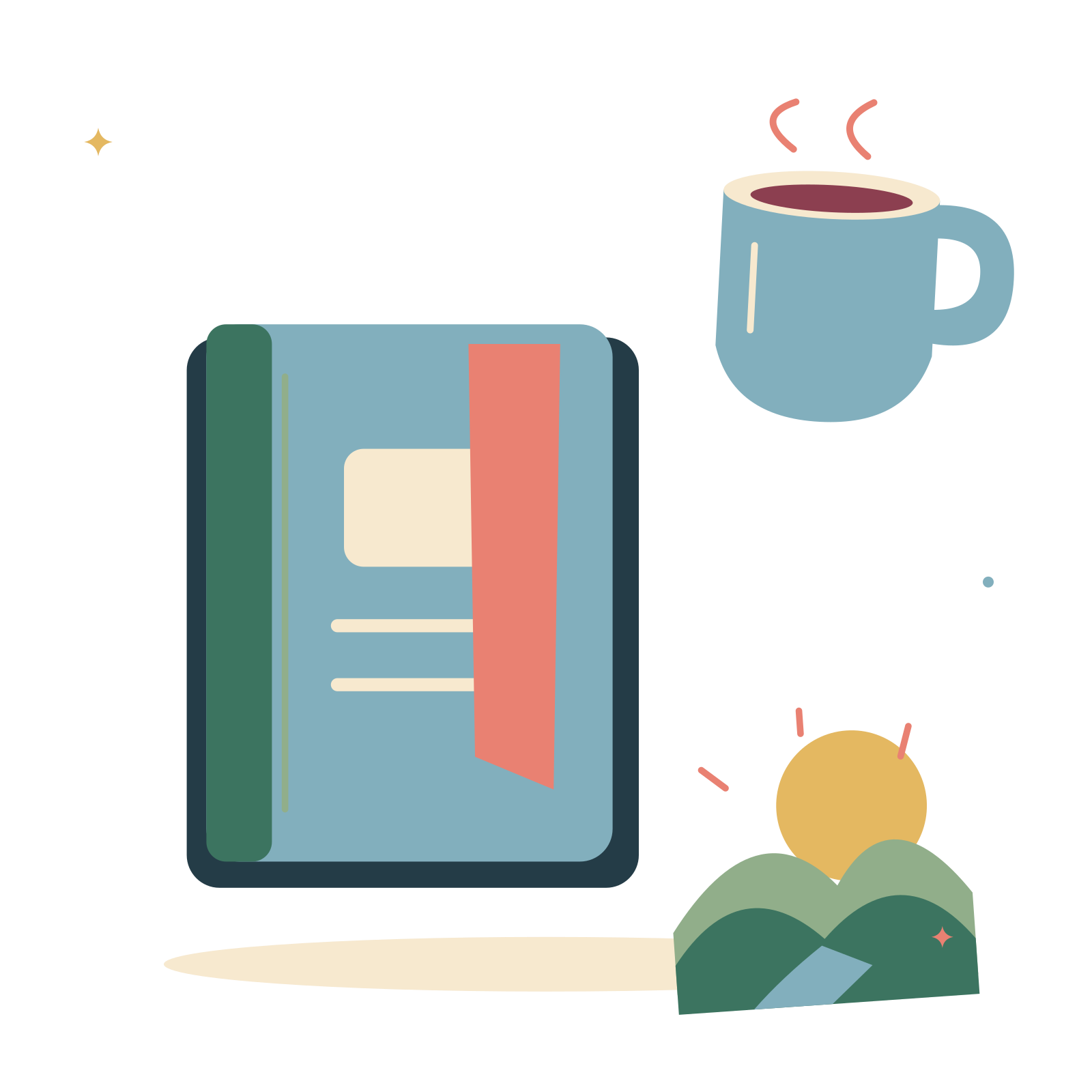 Fresh morning with a diary and warm tea.