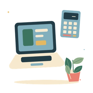 January workspace with calculator and little plant.